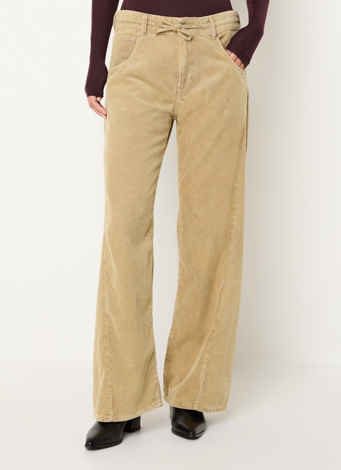 Bellerose Pearcy high waist wide fit jeans met gekleurde wassing - detail camel