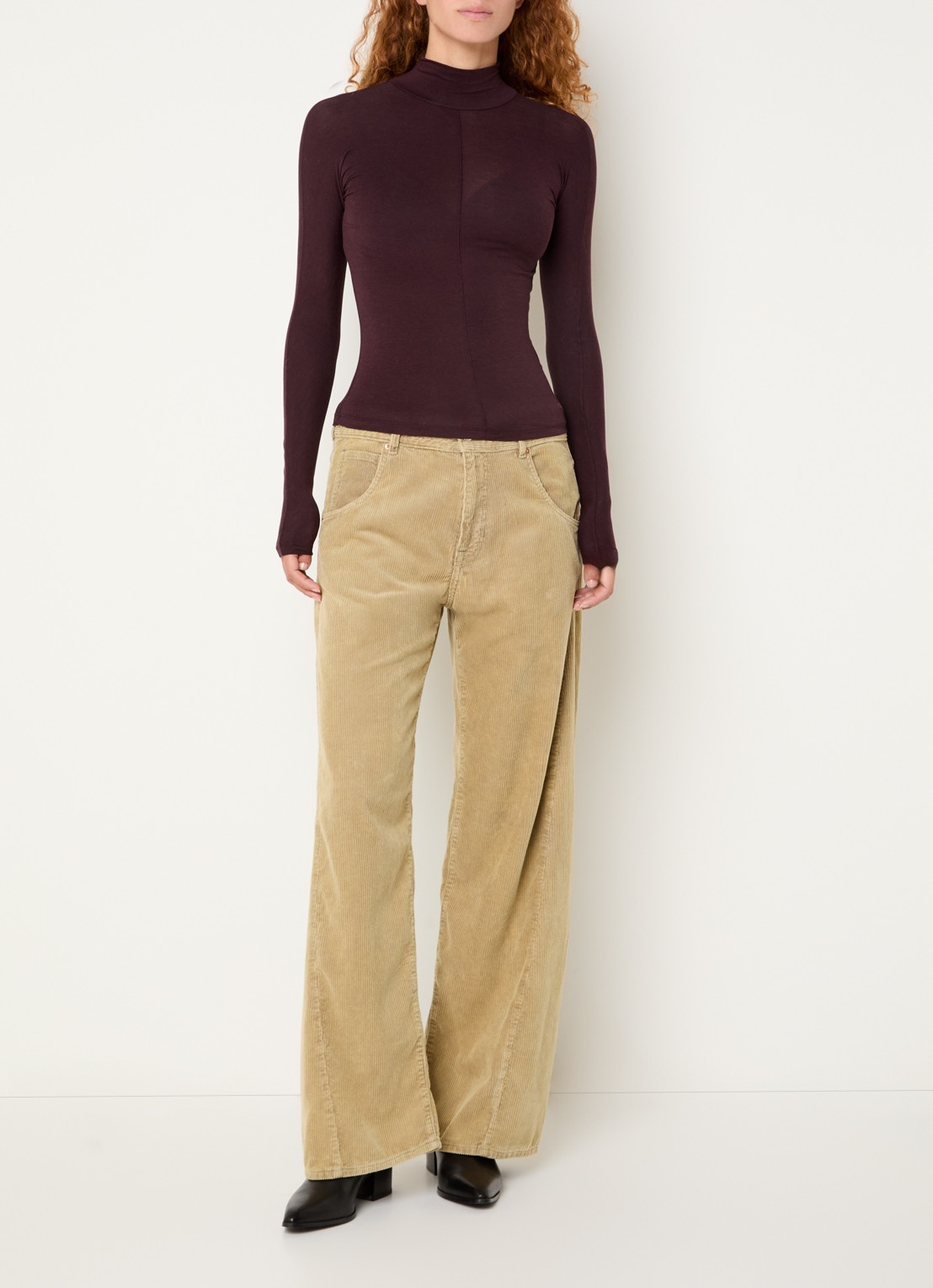 Bellerose Pearcy high waist wide fit jeans met gekleurde wassing - voorkant 5 camel