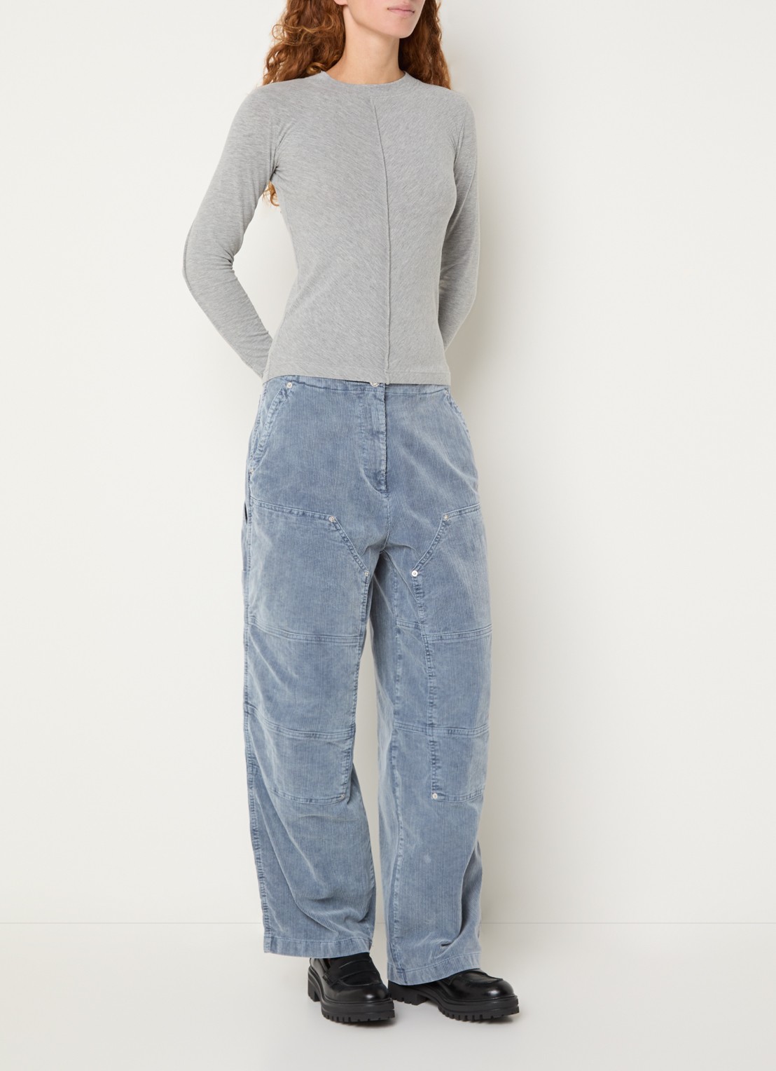 Bellerose Phantom mid waist wide fit jeans met gekleurde wassing - voorkant 3 staalblauw