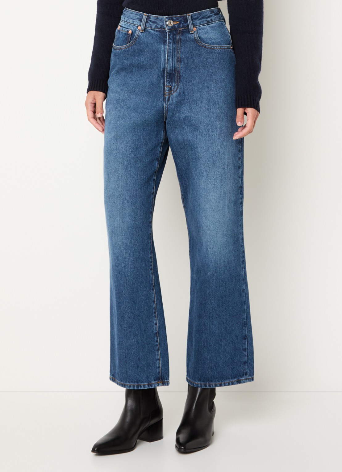 Bellerose Poker high waist wide fit jeans met medium wassing - detail indigo