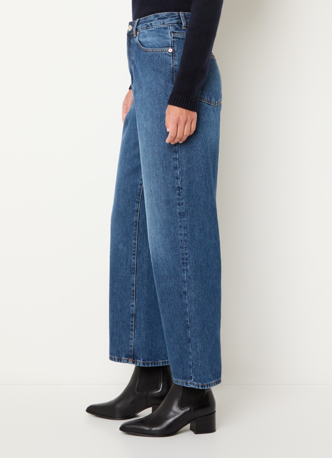 Bellerose Poker high waist wide fit jeans met medium wassing - detail 2 indigo