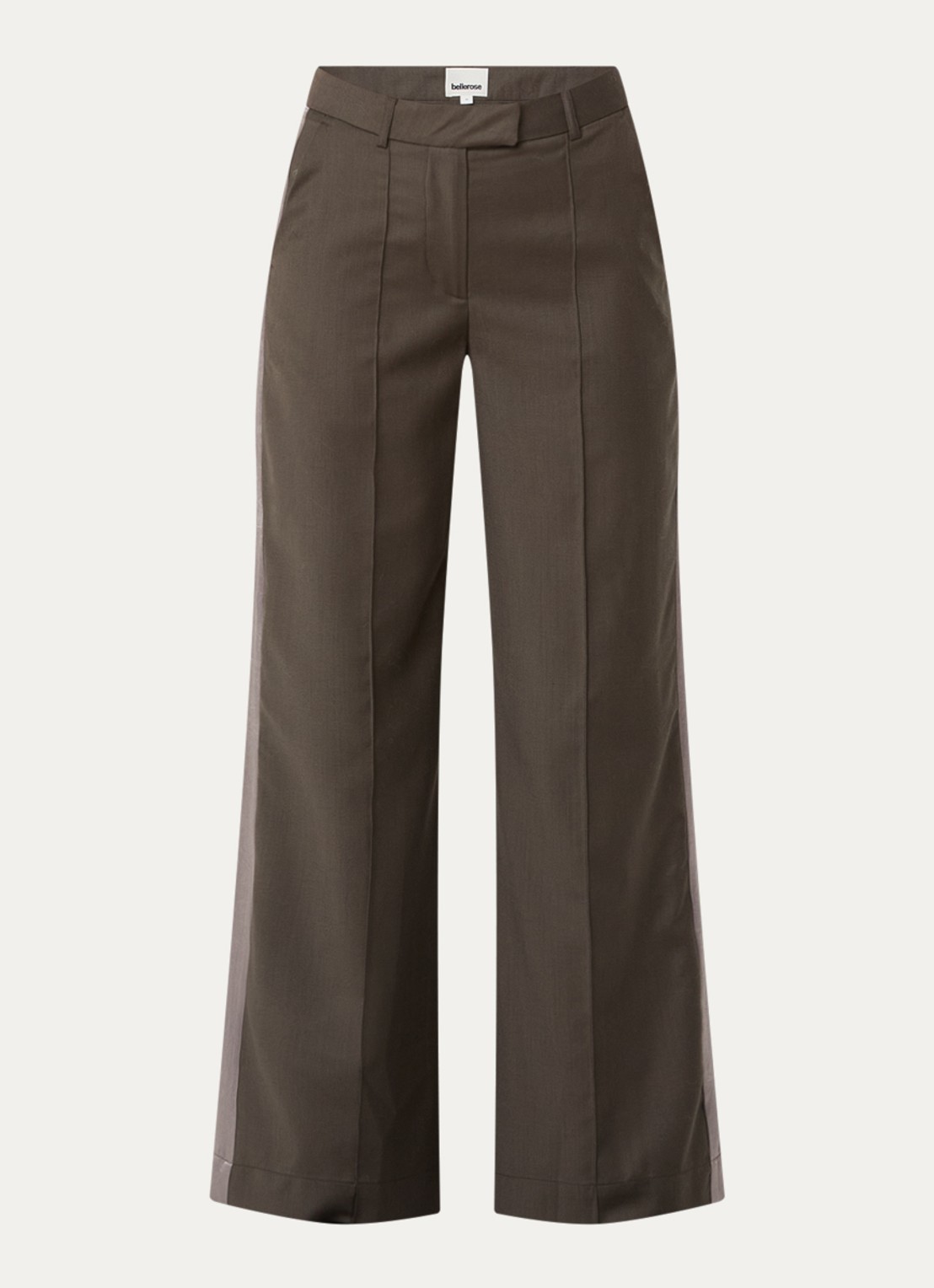 Bellerose Shine mid waist straight fit broek met steekzakken - voorkant donkerbruin