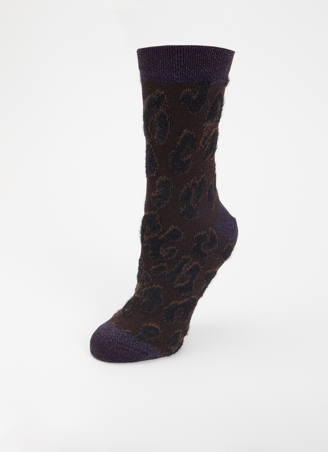 Bellerose Sokken in wolblend met lurex en panterprint  - detail 3 donkerbruin
