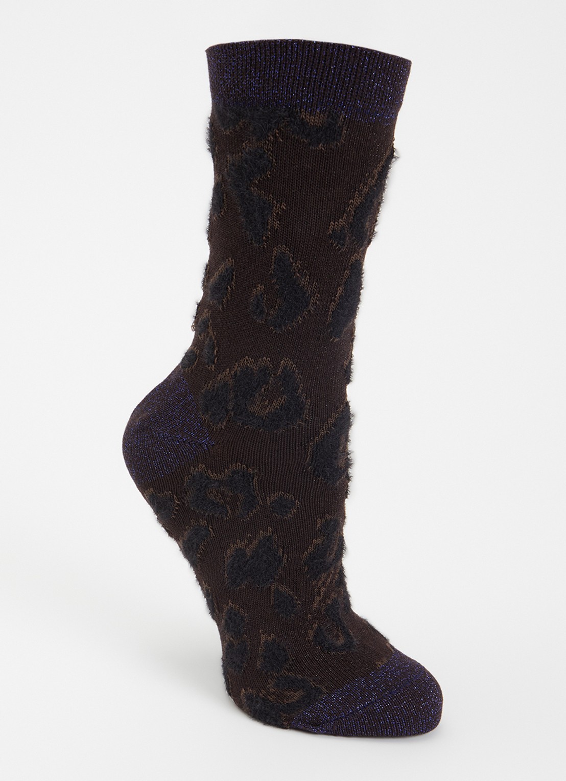 Bellerose Sokken in wolblend met lurex en panterprint  - voorkant donkerbruin
