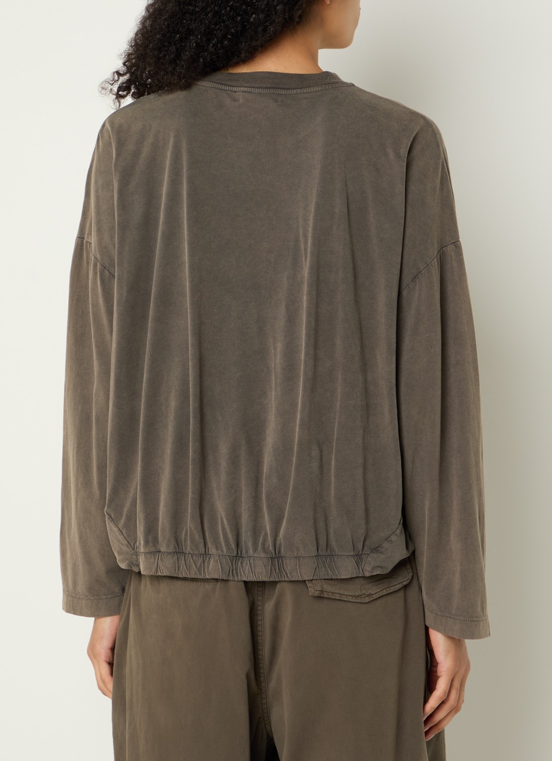 Bellerose Whoop high waist wide fit broek met trekkoord - achterkant lichtbruin