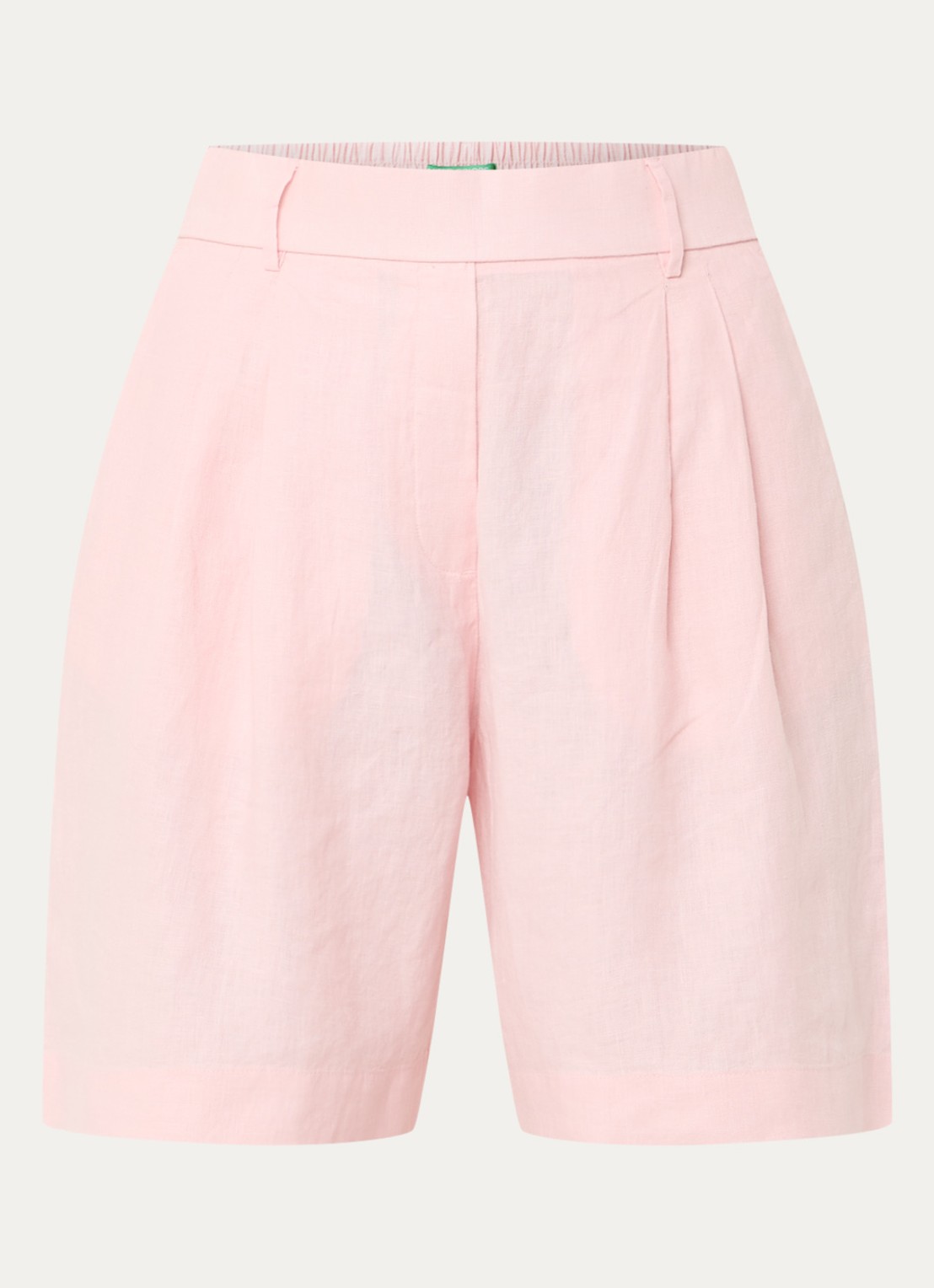 Benetton Bermuda high waist loose fit korte broek van linnen - voorkant 3 lichtroze