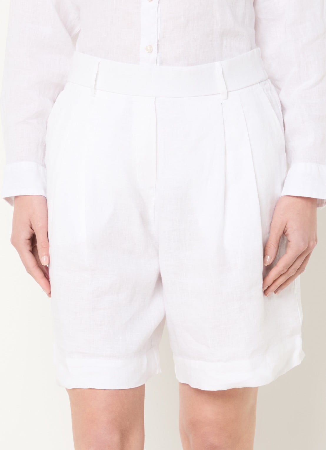 Benetton Bermuda high waist loose fit korte broek van linnen - detail 2 gebroken wit