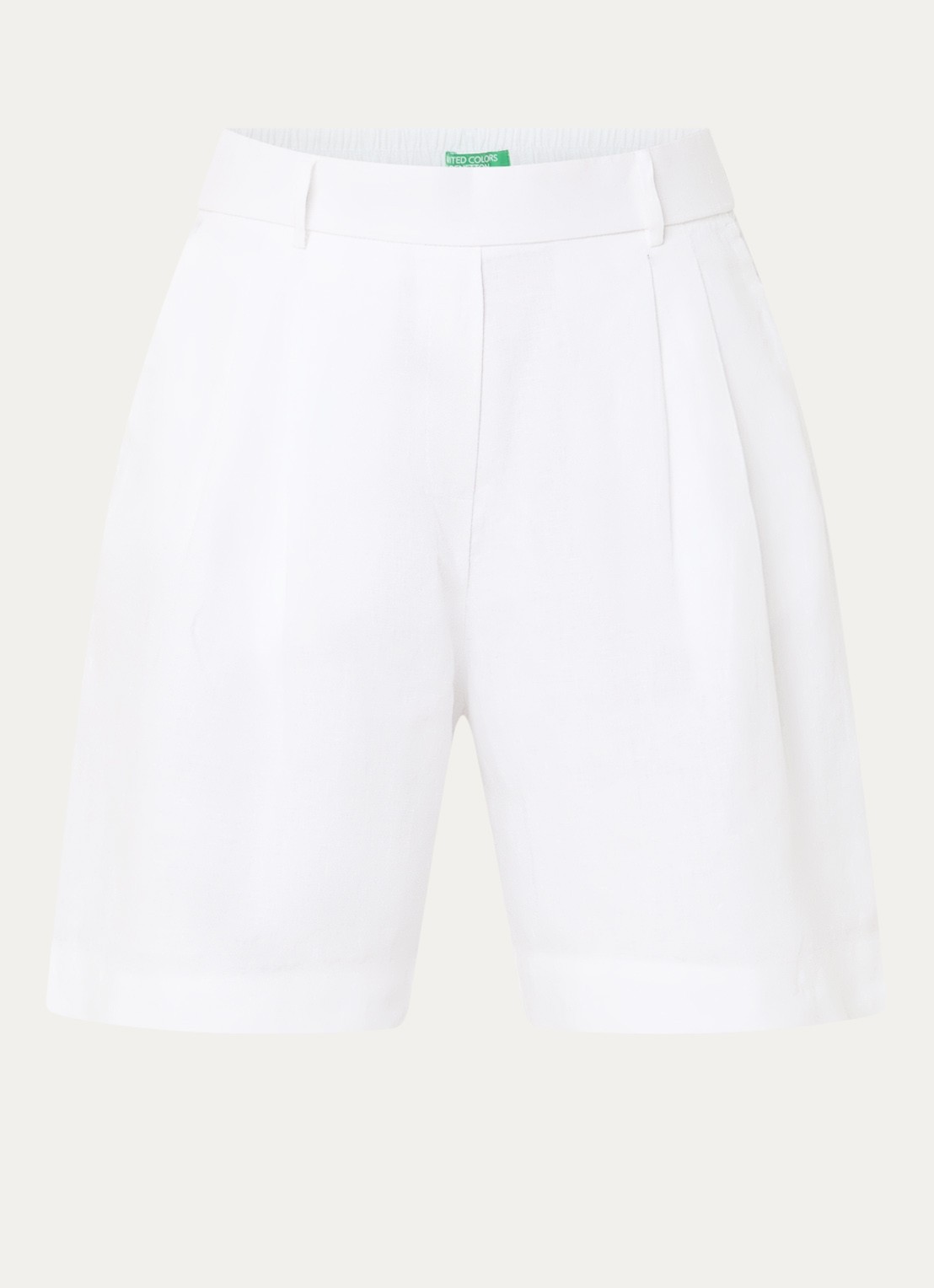 Benetton Bermuda high waist loose fit korte broek van linnen - voorkant 3 gebroken wit