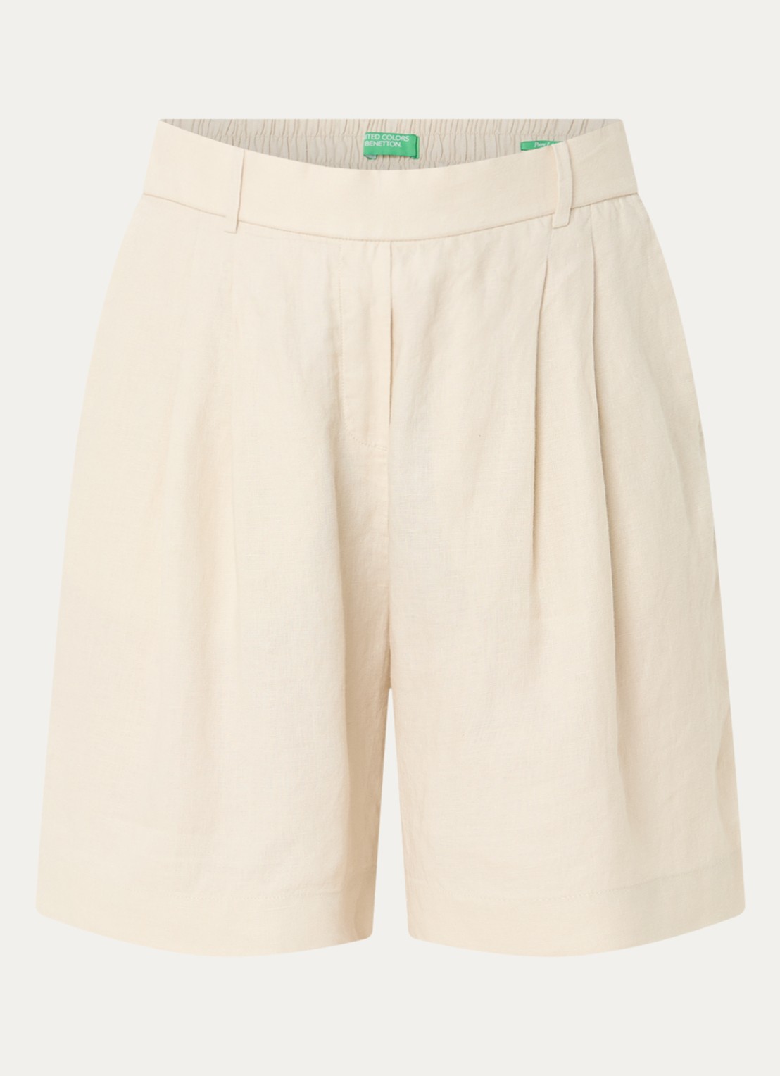 Benetton Bermuda high waist loose fit korte broek van linnen - voorkant zand
