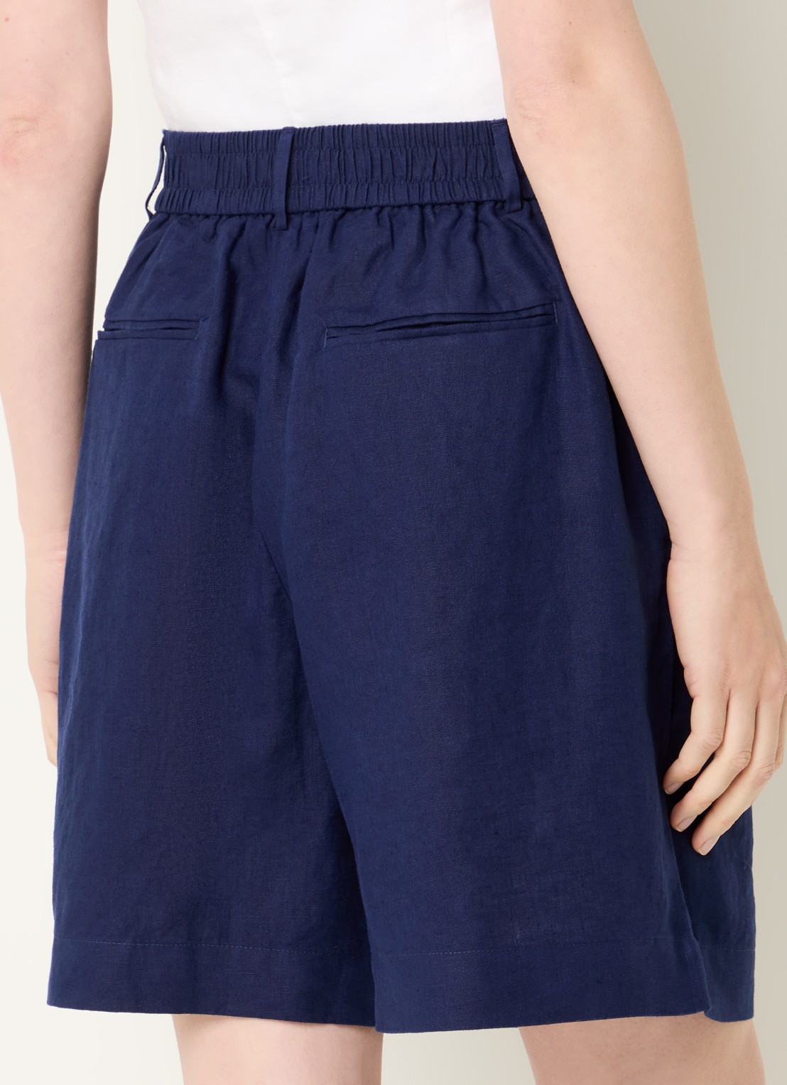 Benetton Bermuda high waist loose fit korte broek van linnen - achterkant 3 royalblauw
