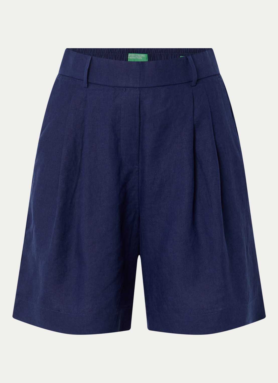 Benetton Bermuda high waist loose fit korte broek van linnen - voorkant royalblauw