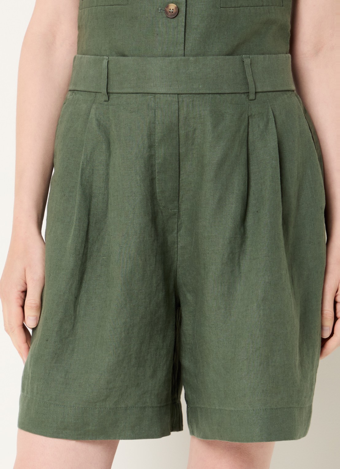 Benetton Bermuda high waist loose fit korte broek van linnen - detail 2 groen