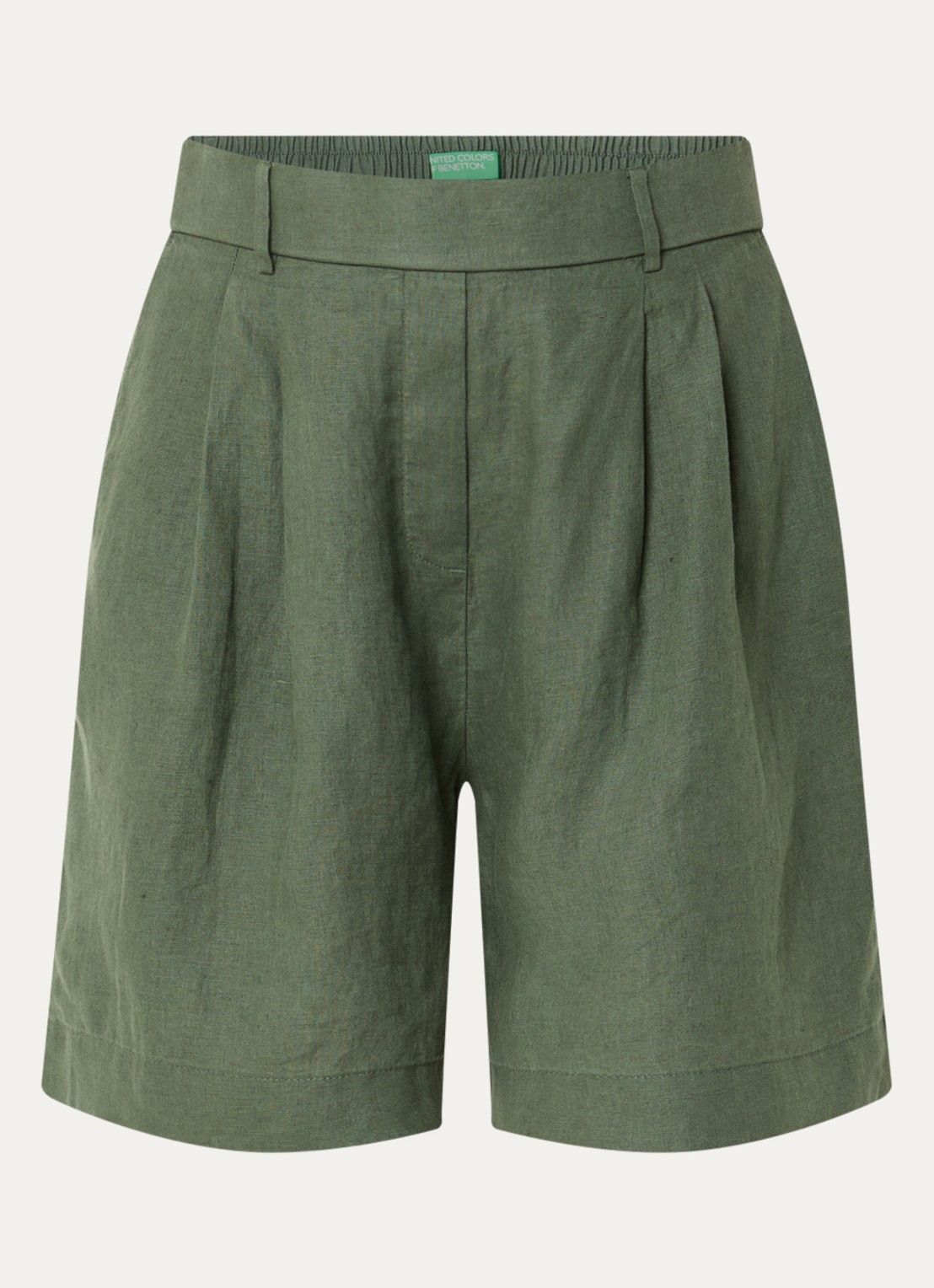 Benetton Bermuda high waist loose fit korte broek van linnen - voorkant 3 groen