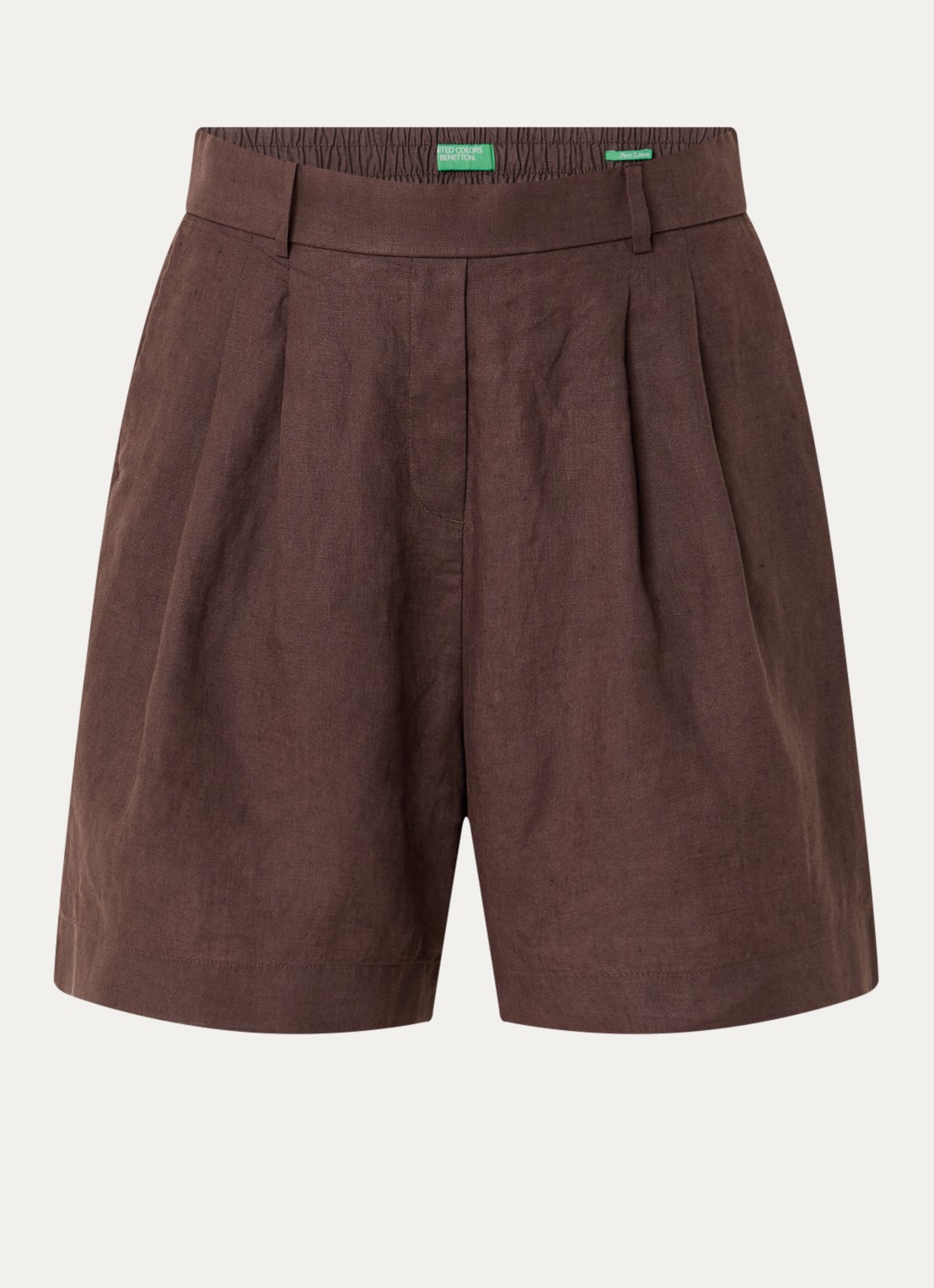Benetton Bermuda high waist loose fit korte broek van linnen - voorkant 3 bruin