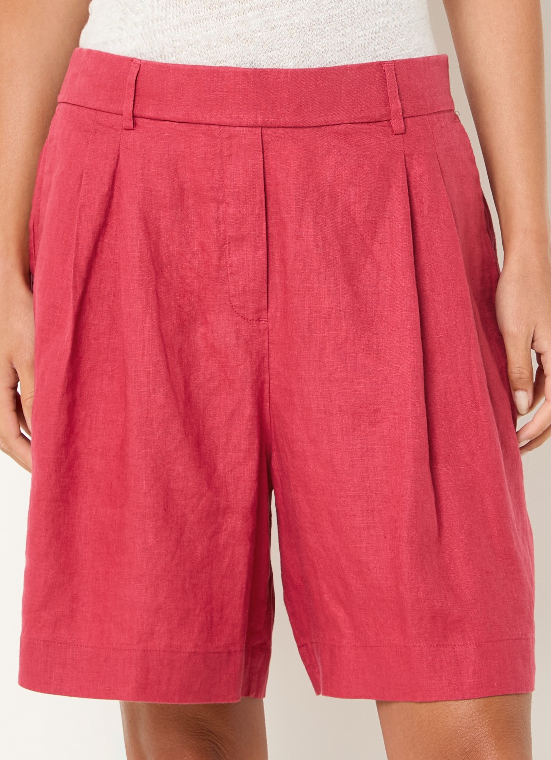 Benetton Bermuda high waist loose fit korte broek van linnen - detail rood-0e2