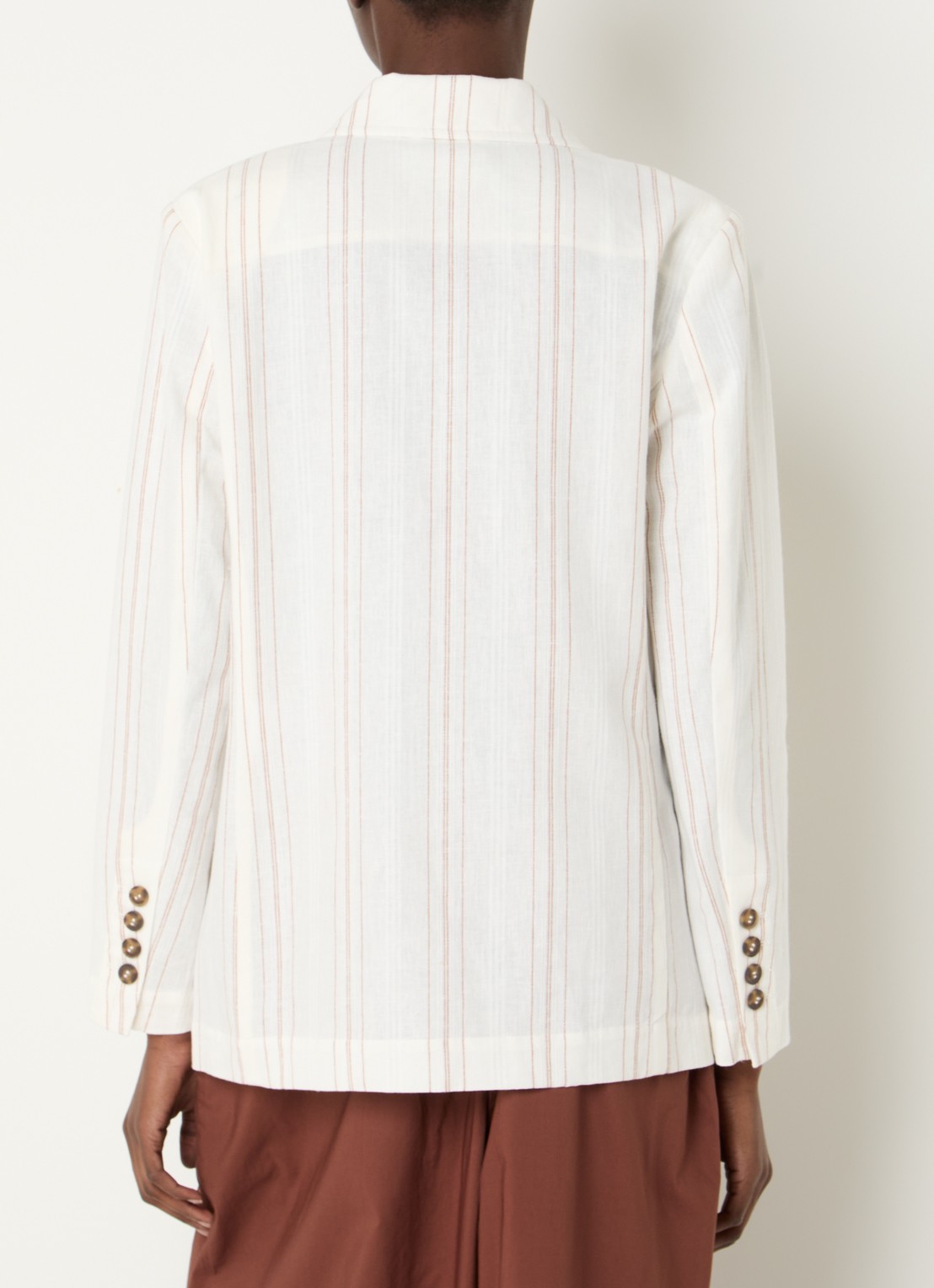 Benetton Blazer in linnenblend met streepprint en klepzakken - achterkant creme