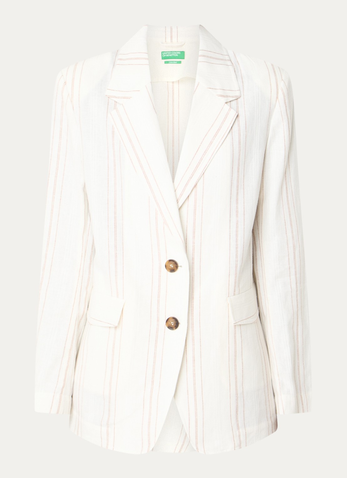 Benetton Blazer in linnenblend met streepprint en klepzakken - voorkant 2 creme