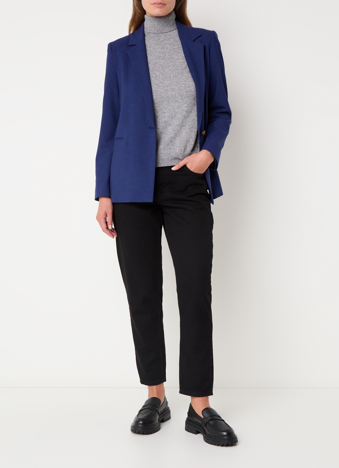Benetton Blazer met paspelzakken en schoudervulling - voorkant 4 donkerblauw