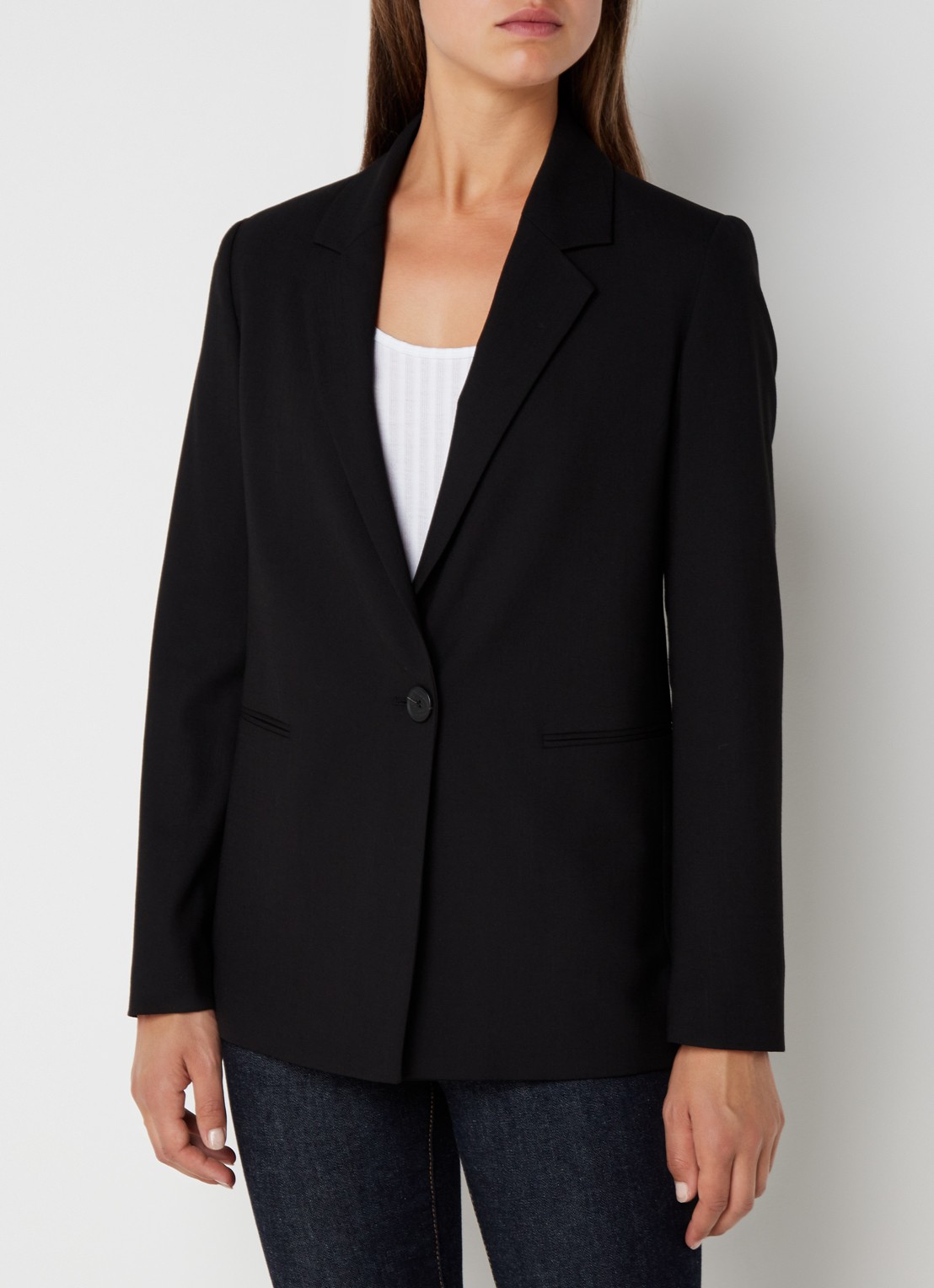 Benetton Blazer met paspelzakken en schoudervulling - detail 2 zwart