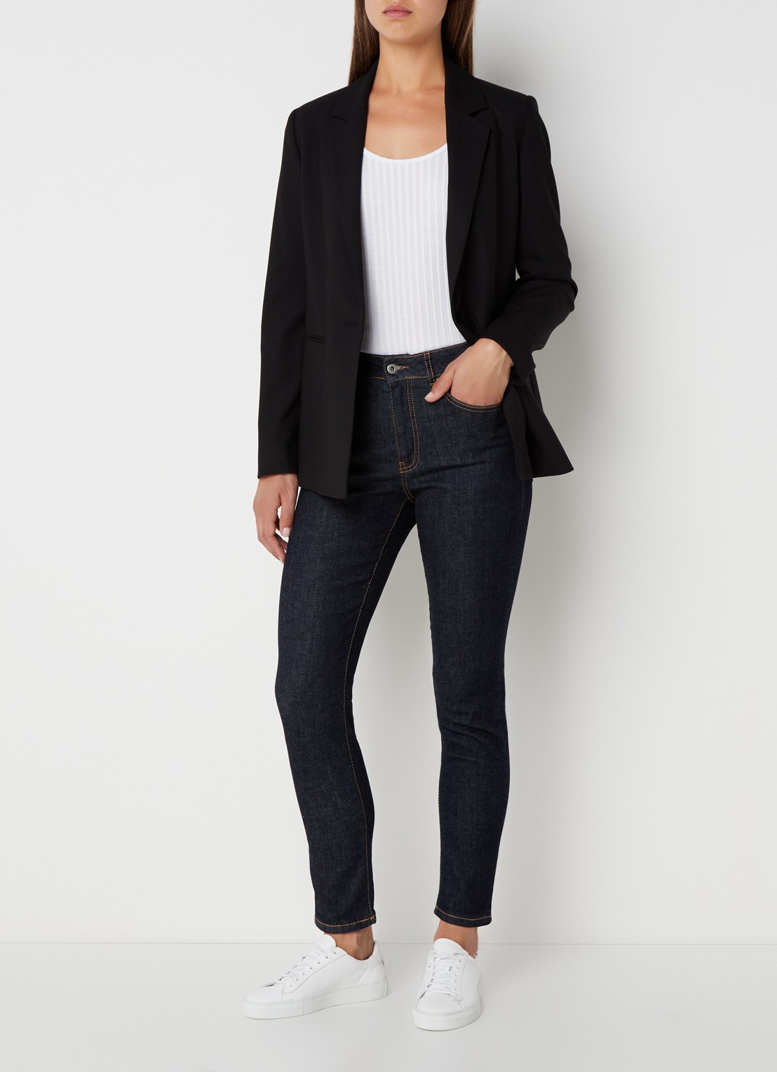 Benetton Blazer met paspelzakken en schoudervulling - voorkant 4 zwart