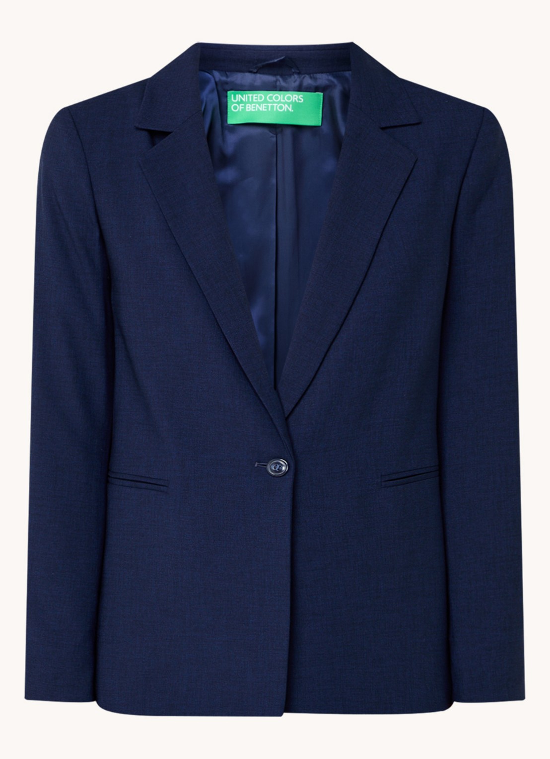 Benetton Blazer met paspelzakken en schoudervulling - voorkant 5 donkerblauw