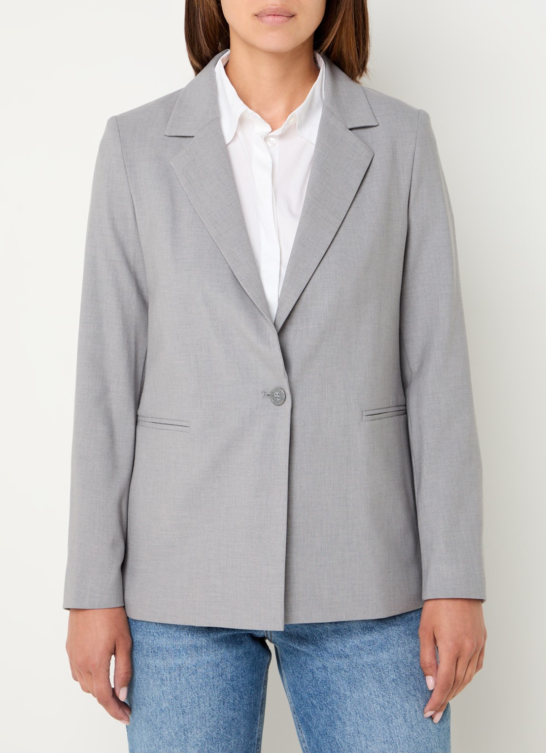 Benetton Blazer met paspelzakken en schoudervulling - detail 2 grijs