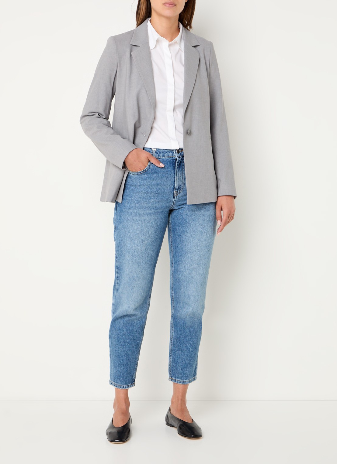 Benetton Blazer met paspelzakken en schoudervulling - voorkant 4 grijs