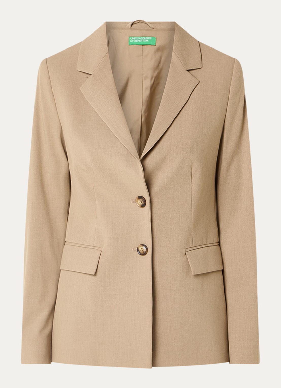 Benetton Blazer met schoudervulling en steekzakken - voorkant 2 camel