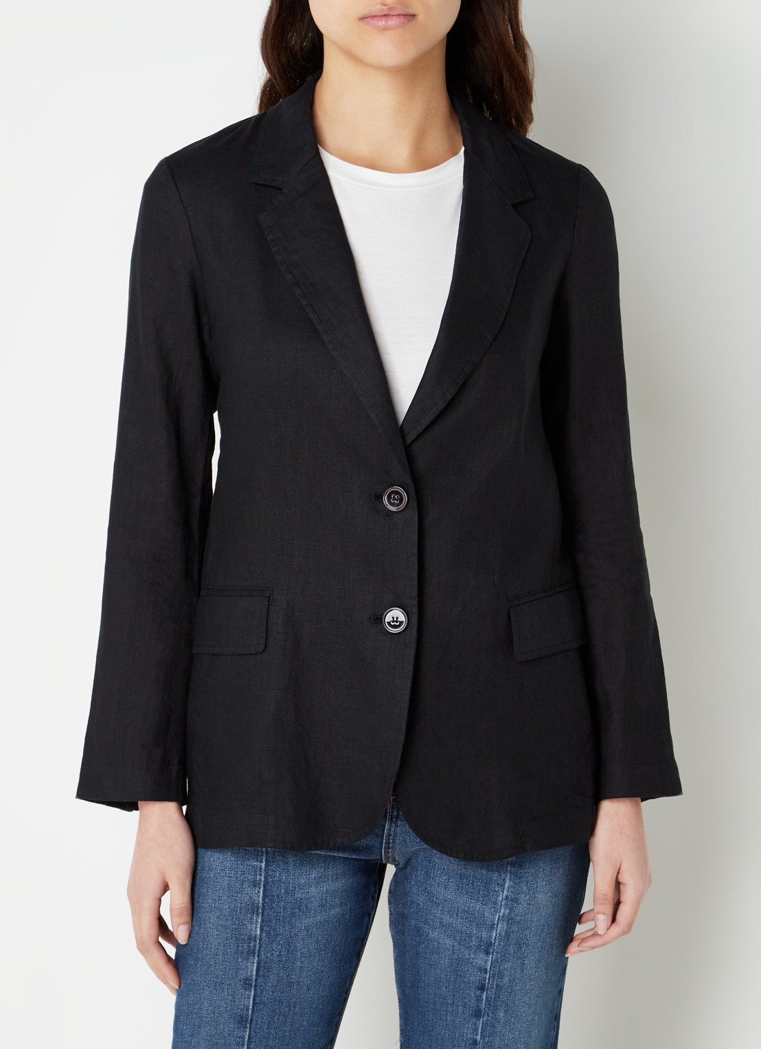 Benetton Blazer van linnen met klepzakken - detail 6 zwart