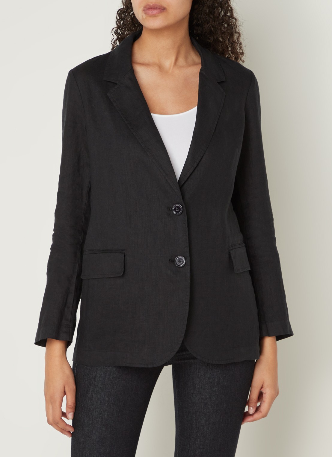 Benetton Blazer van linnen met klepzakken - detail 7 zwart