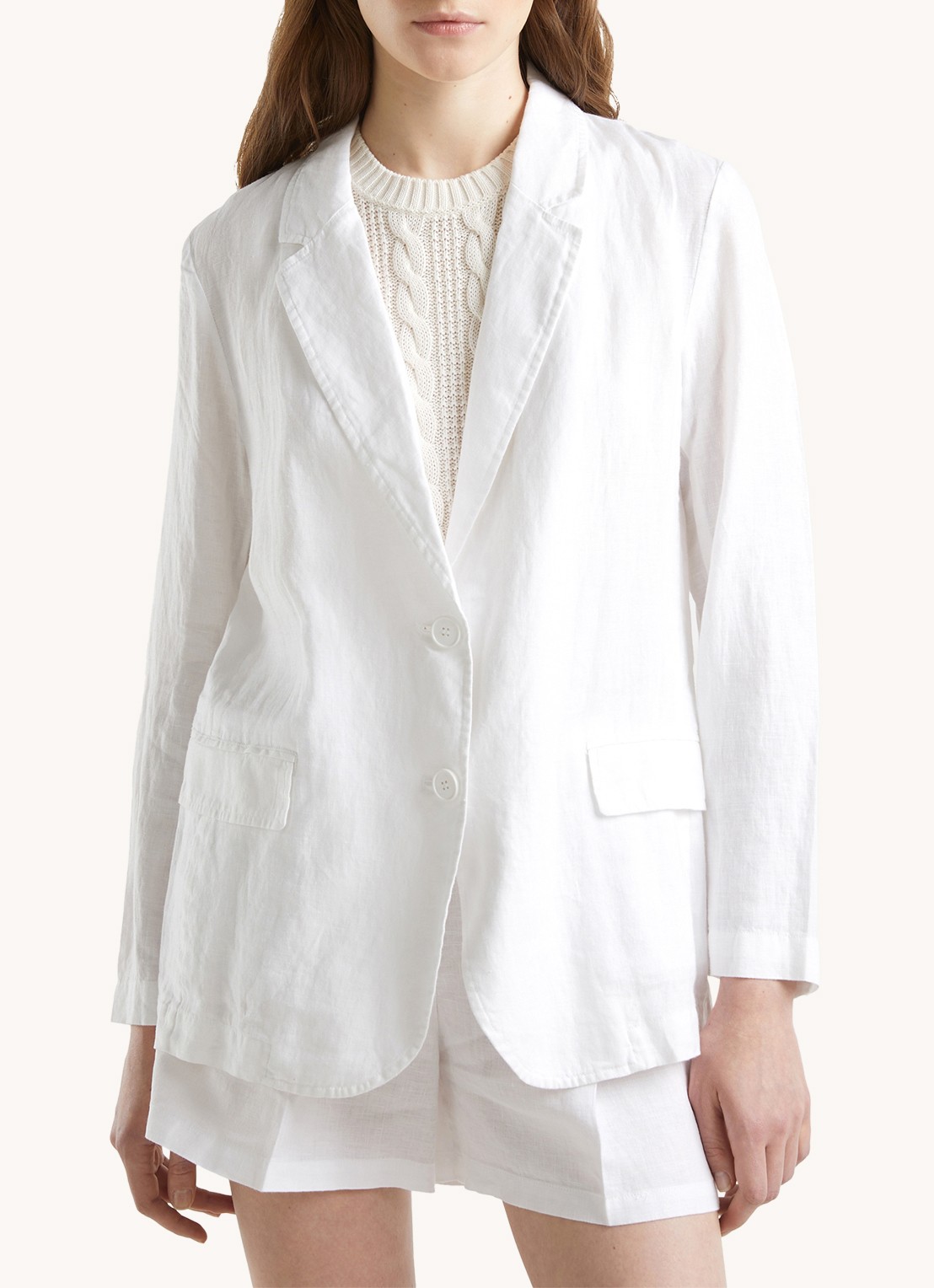 Benetton Blazer van linnen met klepzakken - detail wit
