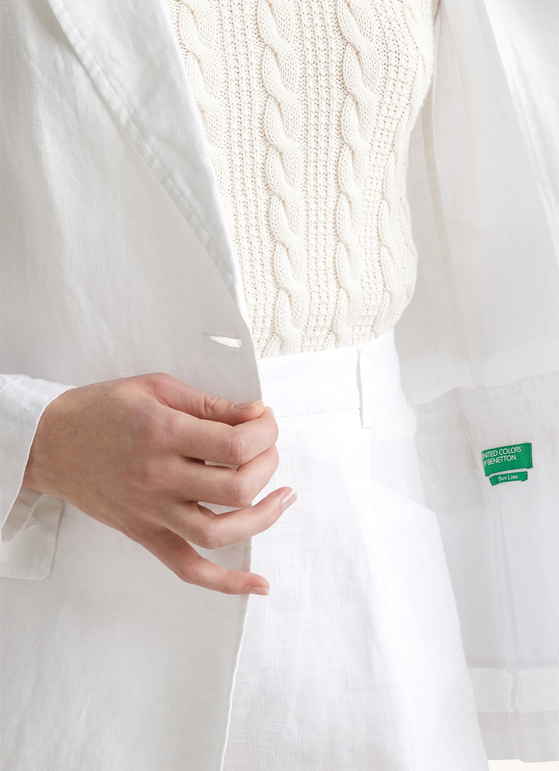 Benetton Blazer van linnen met klepzakken - detail 2 wit