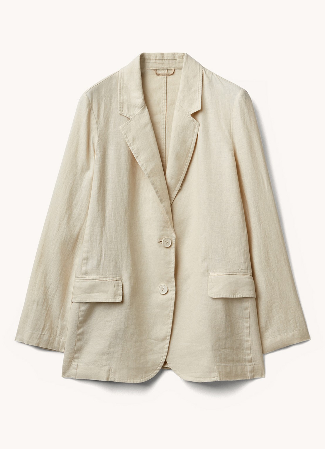Benetton Blazer van linnen met klepzakken - voorkant zand