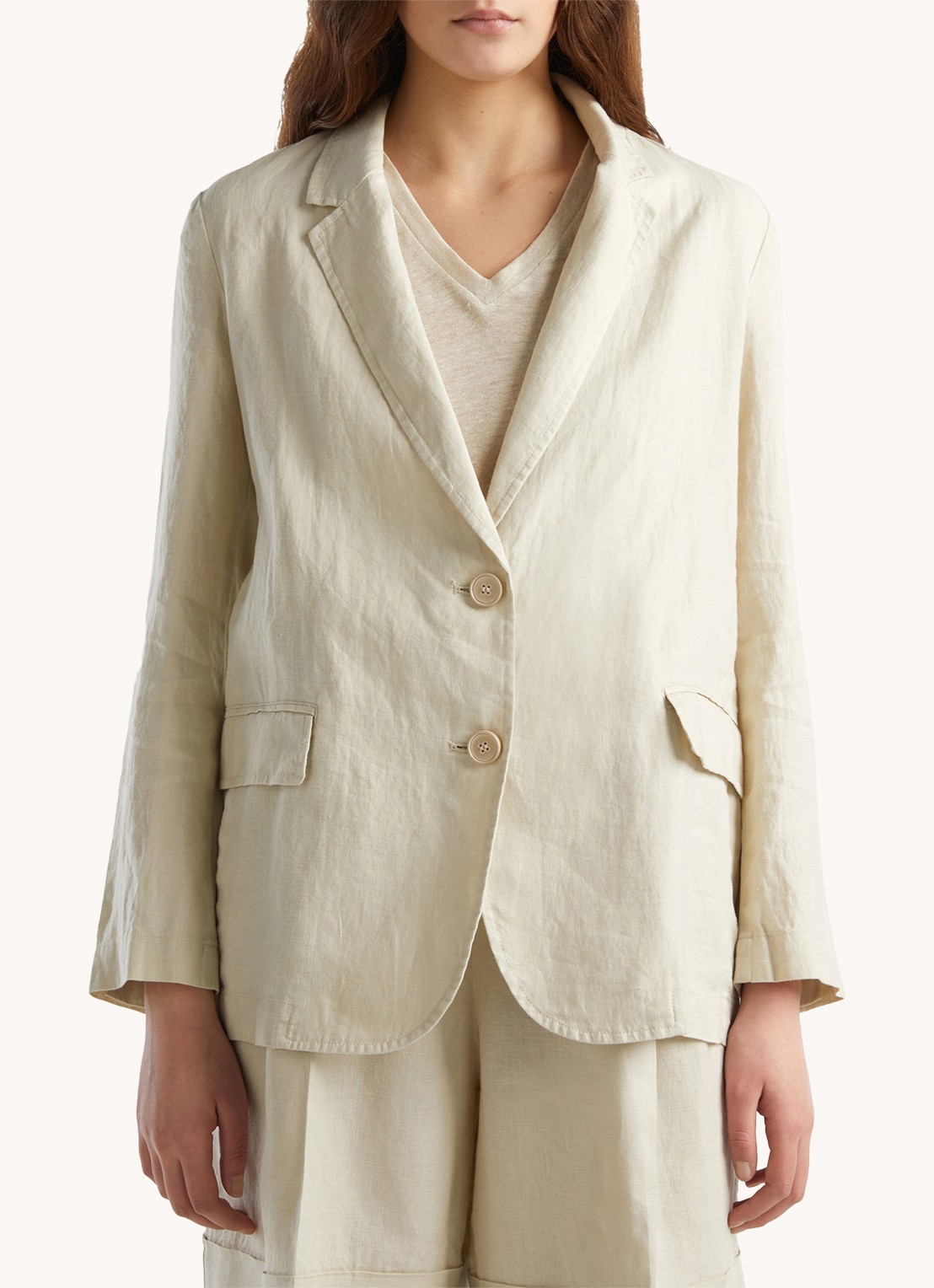 Benetton Blazer van linnen met klepzakken - detail 2 zand