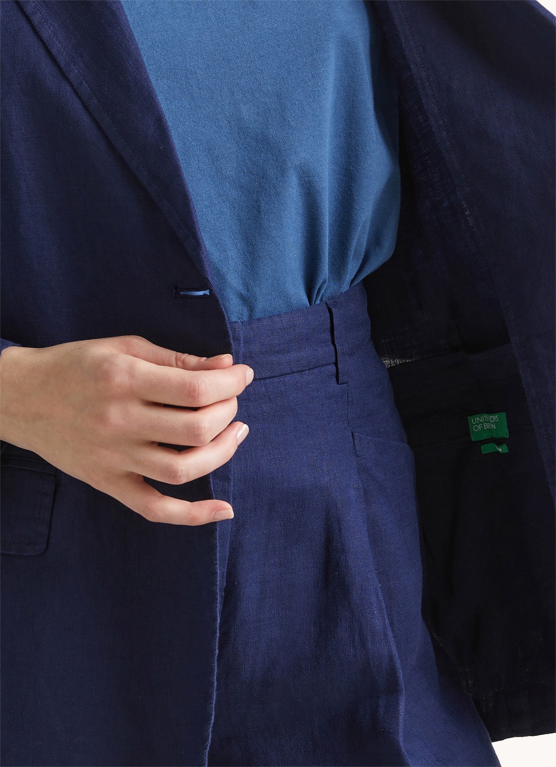 Benetton Blazer van linnen met klepzakken - detail 2 donkerblauw