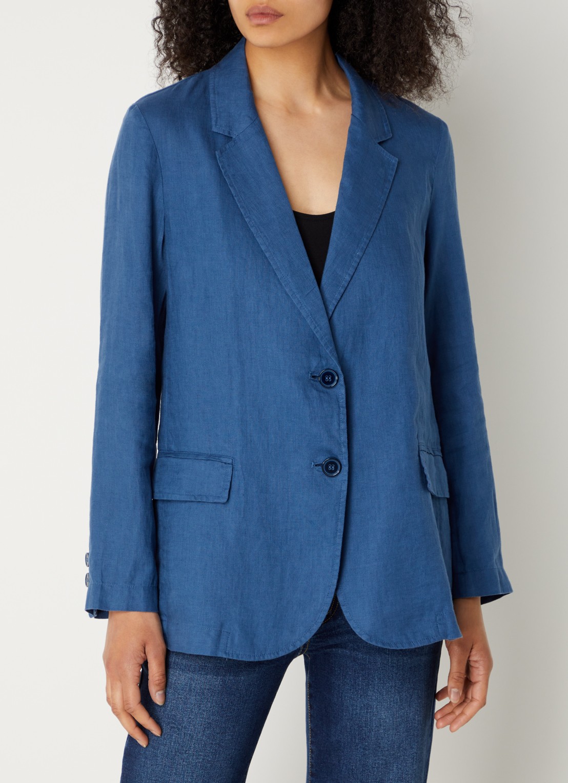 Benetton Blazer van linnen met klepzakken - detail 2 petrol
