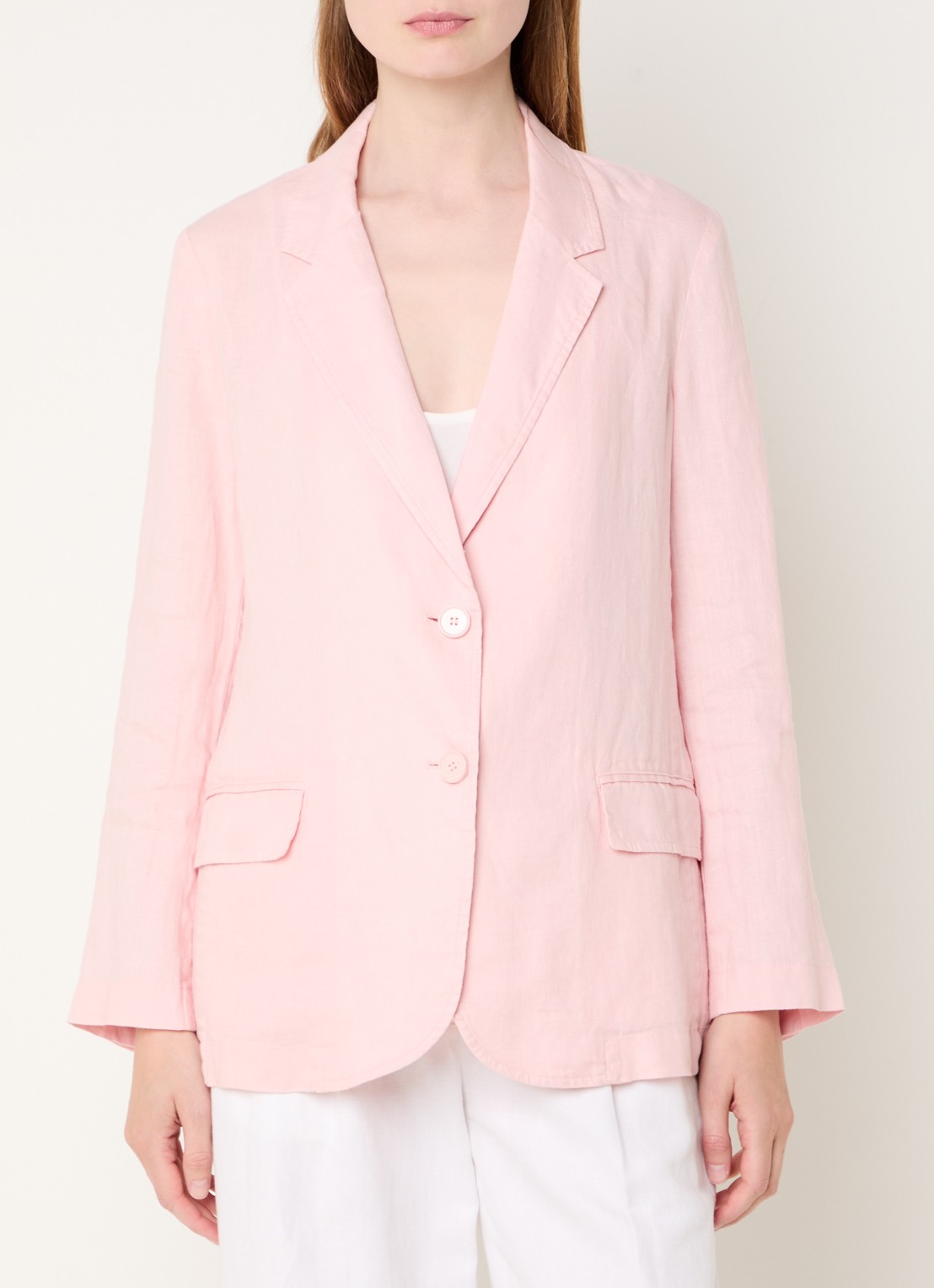 Benetton Blazer van linnen met klepzakken - detail 4 roze