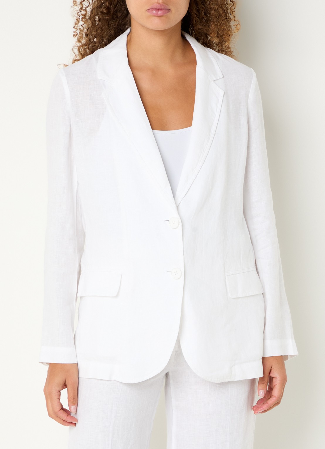 Benetton Blazer van linnen met klepzakken - detail 2 wit
