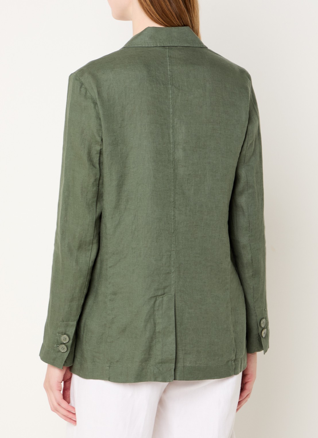 Benetton Blazer van linnen met klepzakken - achterkant legergroen