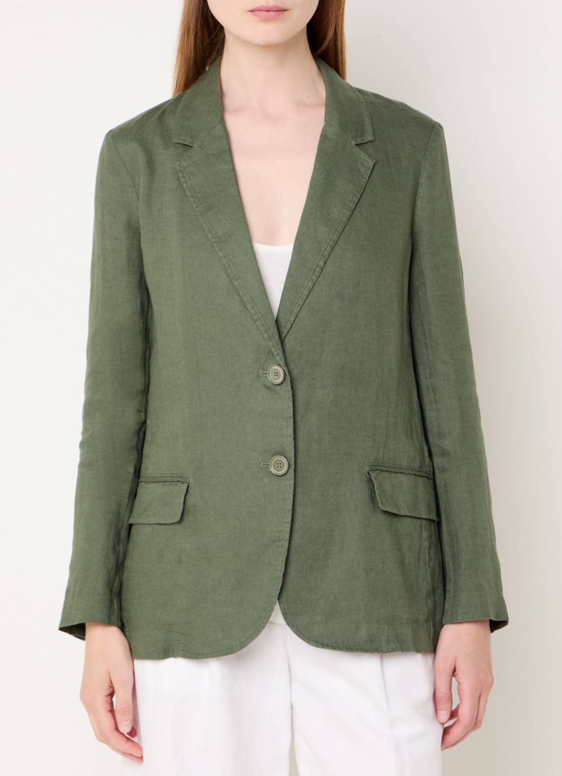 Benetton Blazer van linnen met klepzakken - detail 4 legergroen