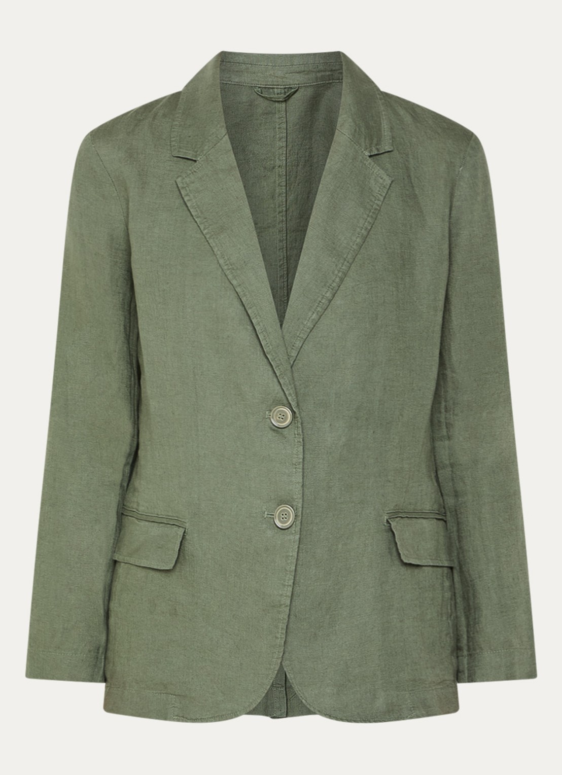 Benetton Blazer van linnen met klepzakken - voorkant 2 legergroen