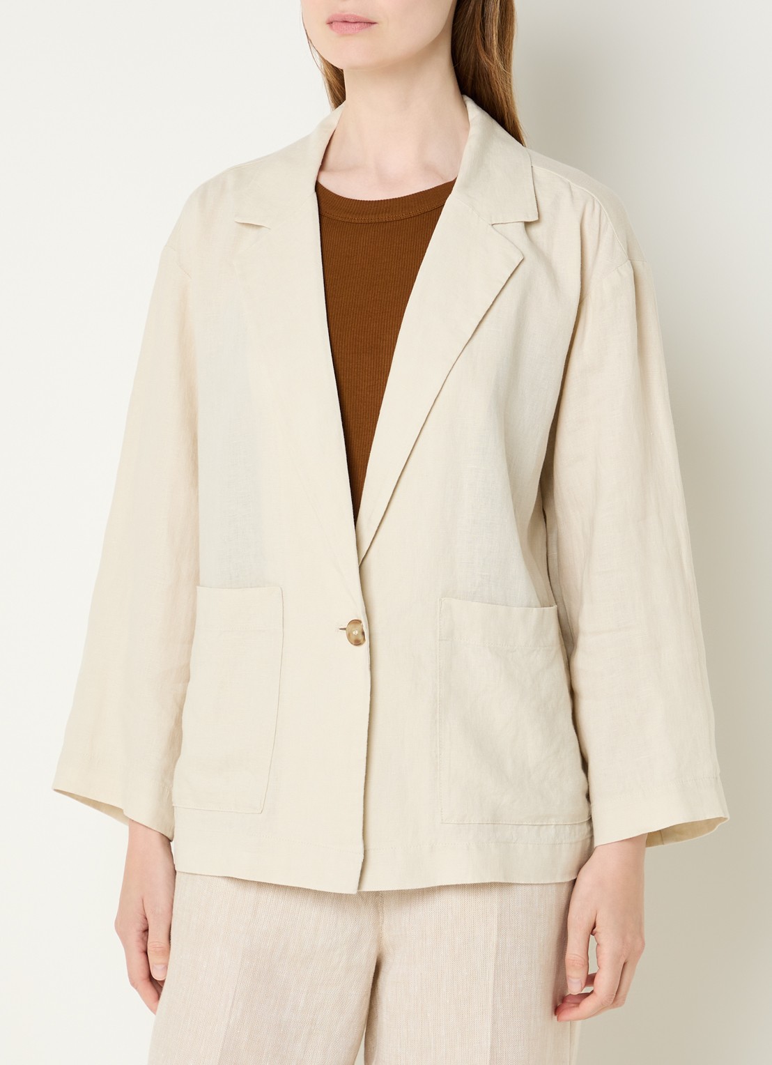 Benetton Blazer van linnen met opgestikte zakken - detail 2 beige