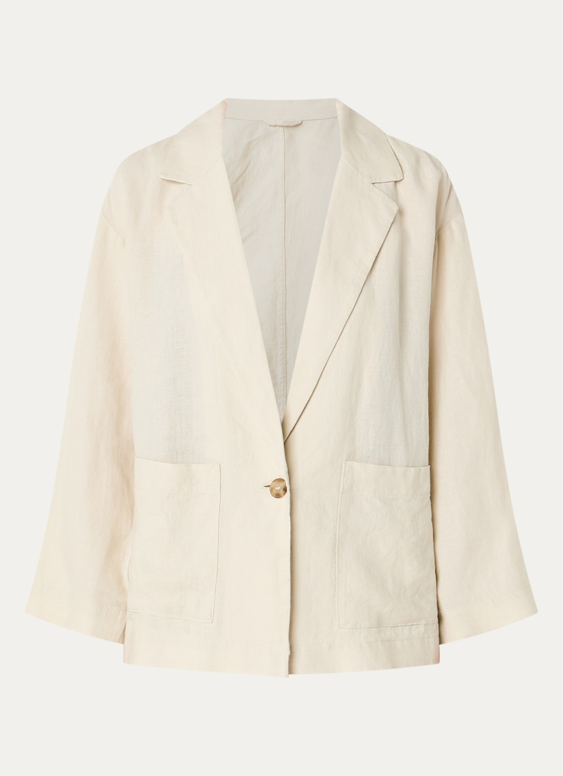 Benetton Blazer van linnen met opgestikte zakken - voorkant 3 beige