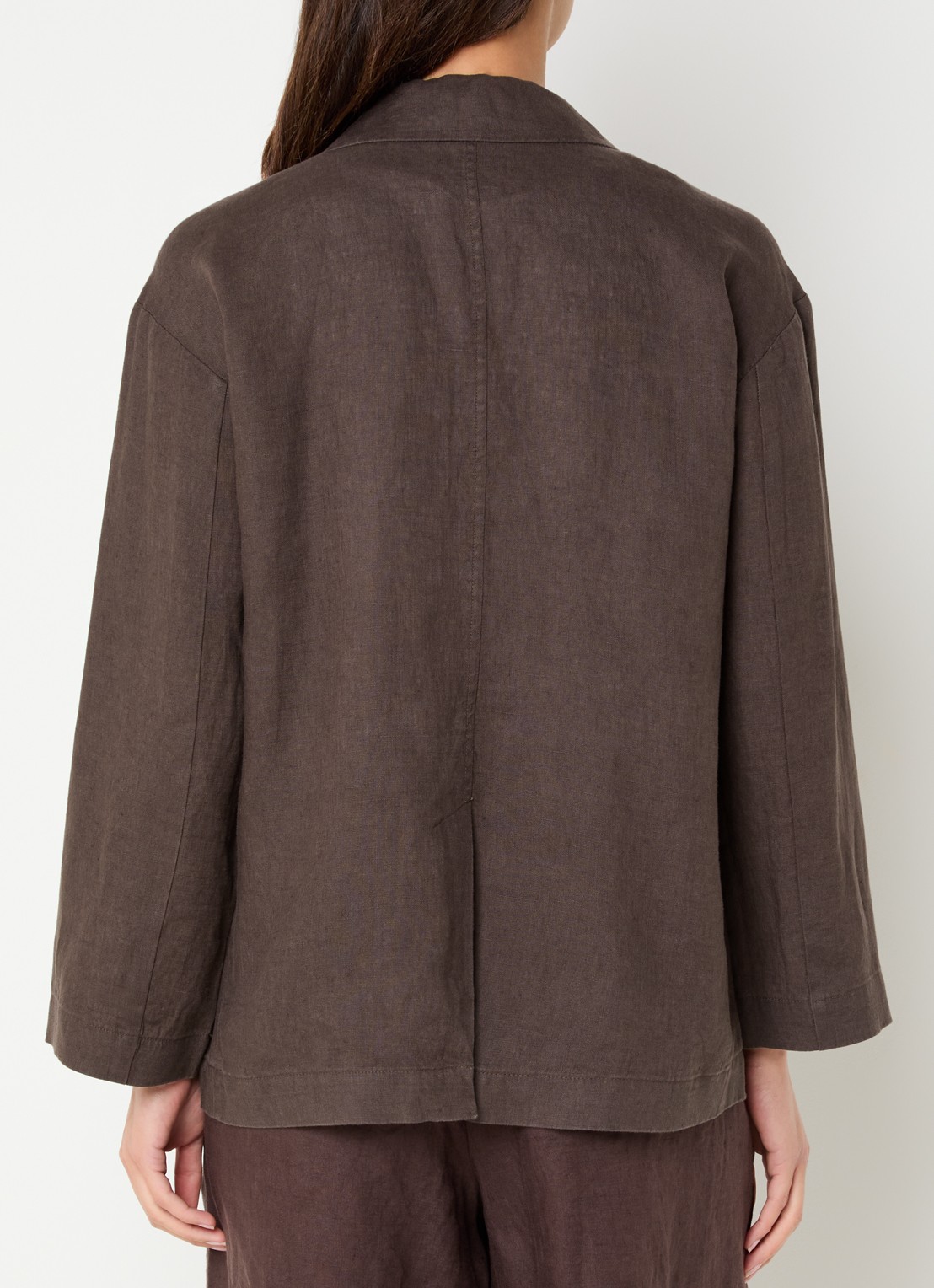Benetton Blazer van linnen met opgestikte zakken - achterkant 4 bruin