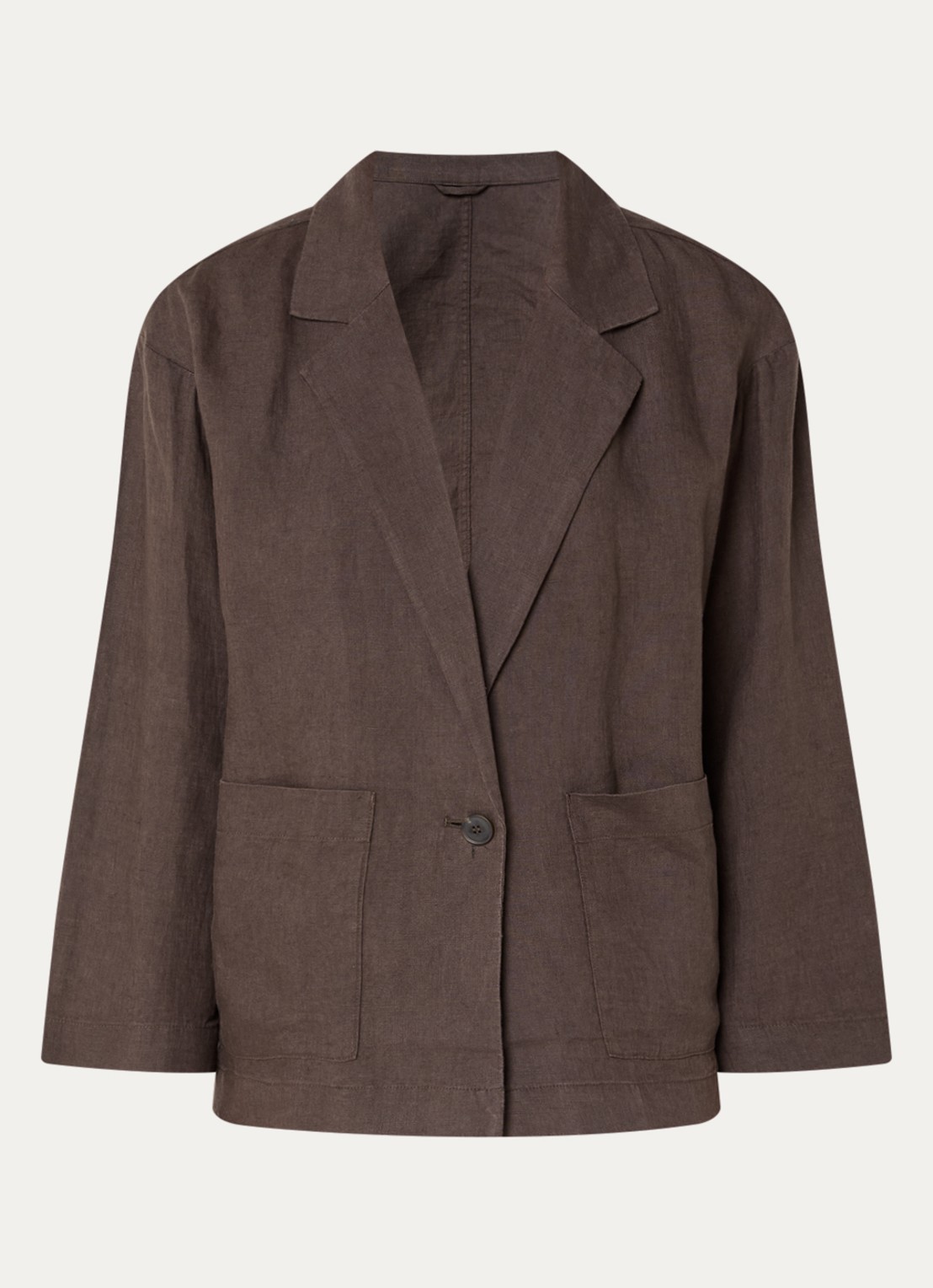 Benetton Blazer van linnen met opgestikte zakken - voorkant 2 bruin
