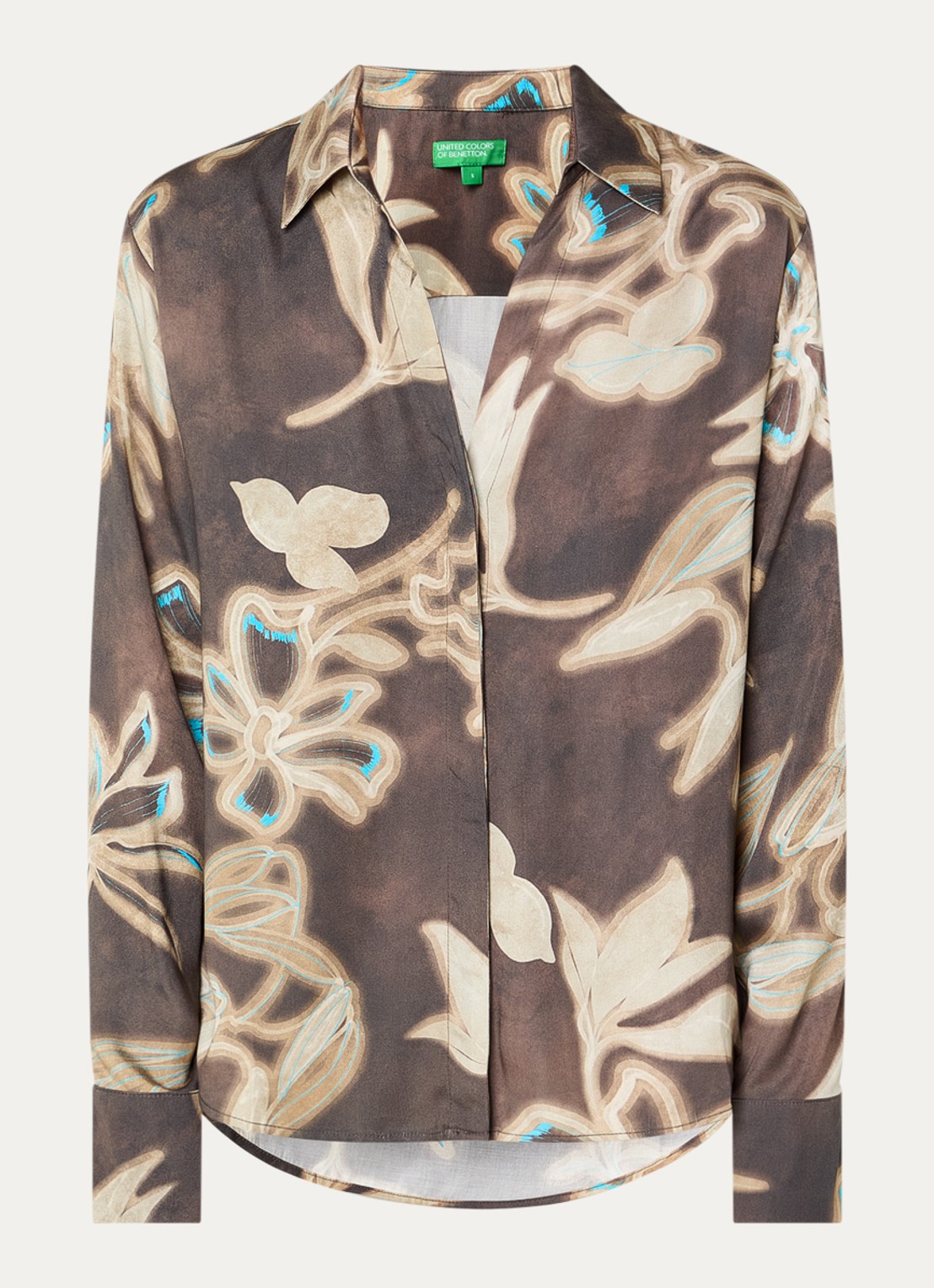 Benetton Blouse met bloemenprint - voorkant 3 bruin
