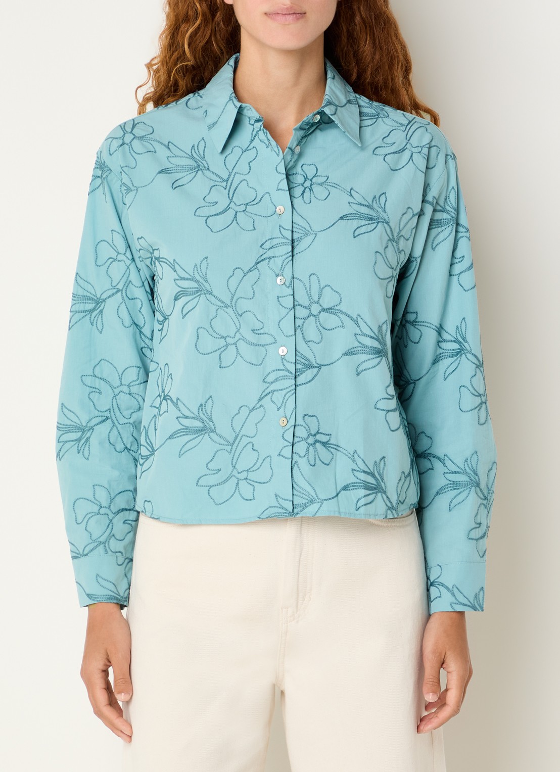 Benetton Blouse met broderie en kraag - detail 3 zeegroen