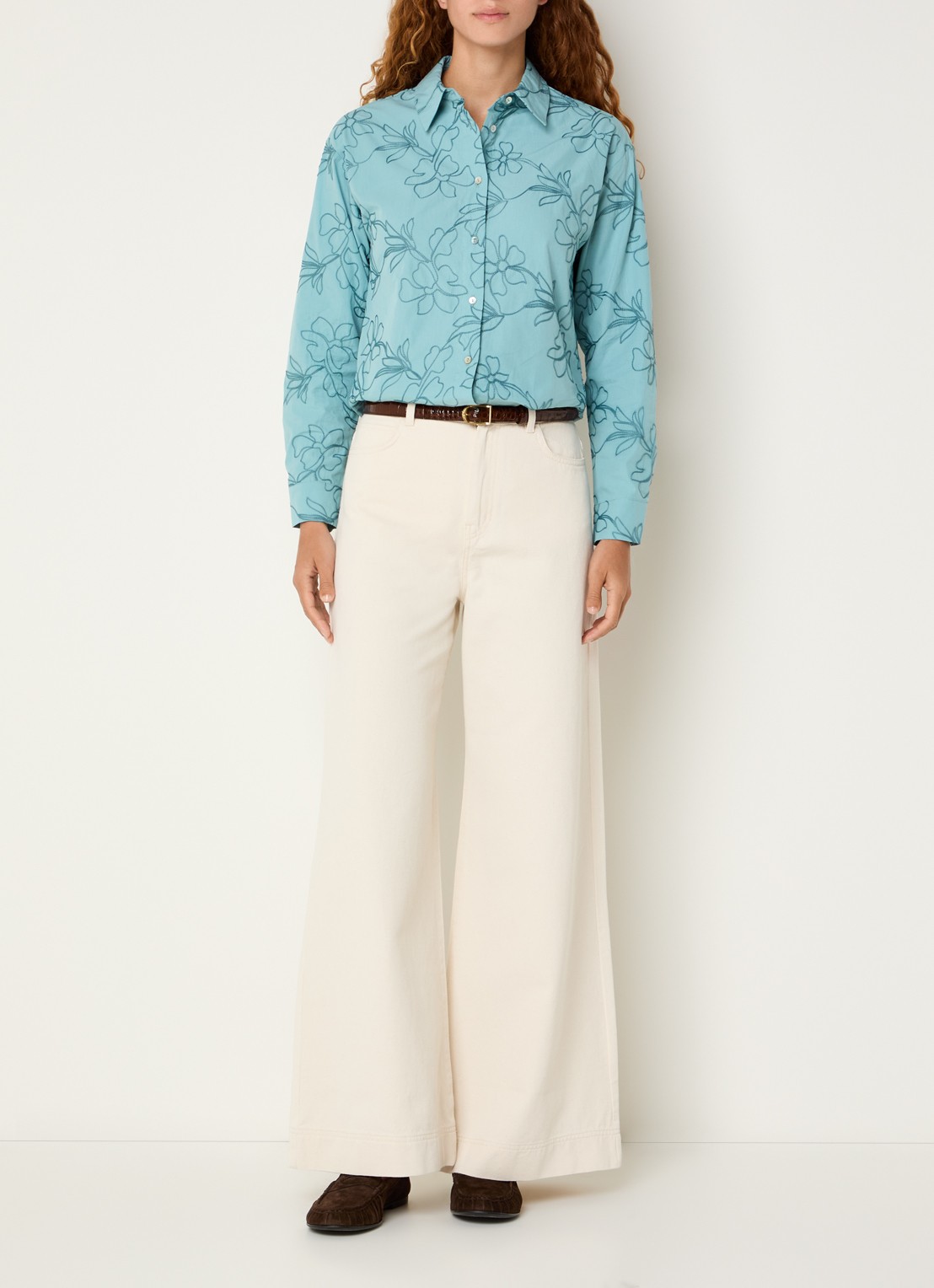 Benetton Blouse met broderie en kraag - voorkant 2 zeegroen