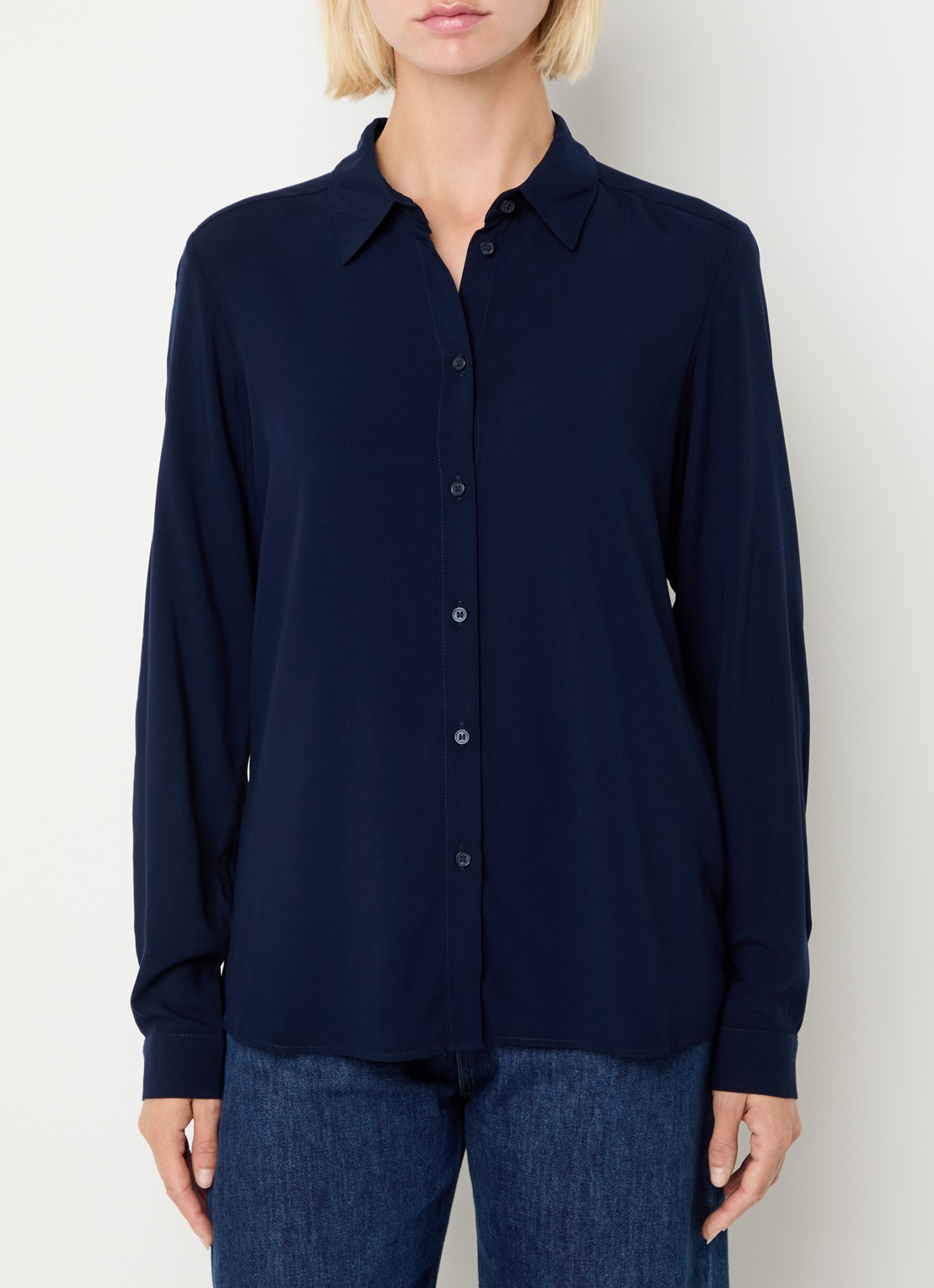 Benetton Blouse met kraag  - detail 2 donkerblauw