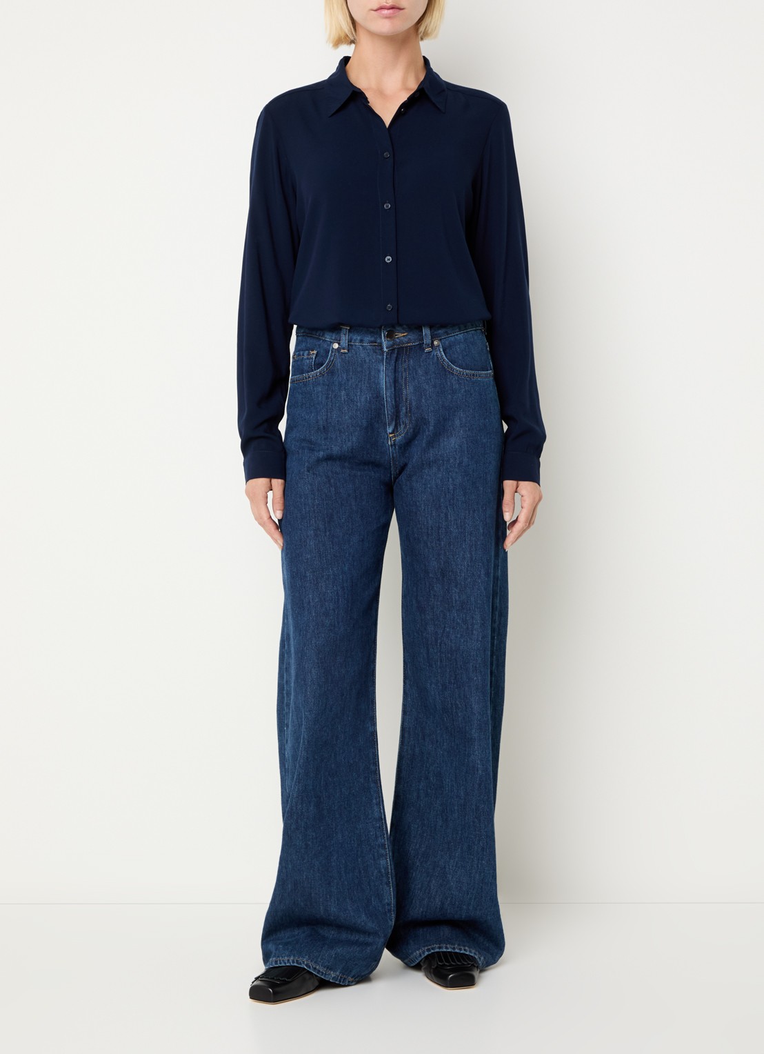 Benetton Blouse met kraag  - voorkant 4 donkerblauw